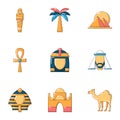 Egyptian icons set, cartoon style