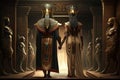 Egyptian king and queen in the temple, pharaoh, illustration generated by AI Royalty Free Stock Photo