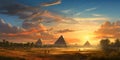 Egyptian landscape with Ancient pyramids, panorama of desert at sunset Royalty Free Stock Photo