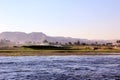 Egyptian landscape with cow on the bank.