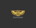 Egyptian Logo With Scarab Beetle Symbol Of Ancient Civilization Vintage, Engraved Hand Drawn In Sketch Or Wood Cut Style