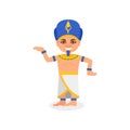 Egyptian man in traditional costume. Pharaoh of ancient Egypt in dancing action. Cartoon male character with smiling