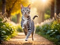 The ancient and mysterious Egyptian Mau is playing in the park under the sunlight