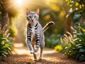 The ancient and mysterious Egyptian Mau is playing in the park under the sunlight Royalty Free Stock Photo