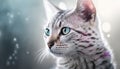 Egyptian Mau Cat Medium Shot White Pink Blue Magical Fantasy Bokeh. Generative AI