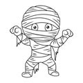 Egyptian mummy coloring page. Black and white cartoon illustration