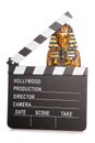 Egyptian mummy with movie clapper Royalty Free Stock Photo