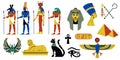 Egyptian mythology collection. Ancient Egyptian religion and archeology, hieroglyphic symbols of ancient pharaohs gods and Royalty Free Stock Photo