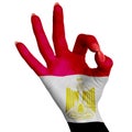 The Egyptian national flag is drawn on a female hand showing the OK sign Royalty Free Stock Photo