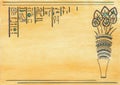 Egyptian papyrus with the image of hieroglyphs and vases.
