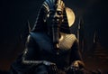 Egyptian pharaoh Sphinx statue in black marble at night in front of Giza pyramids. Royalty Free Stock Photo