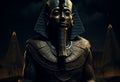 Egyptian pharaoh Sphinx statue in black marble at night in front of Giza pyramids. Royalty Free Stock Photo