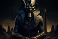 Egyptian pharaoh Sphinx statue in black marble at night in front of Giza pyramids. Royalty Free Stock Photo