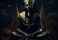 Egyptian pharaoh Sphinx statue in black marble at night in front of Giza pyramids. Royalty Free Stock Photo