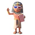 Egyptian Pharaoh Tutankhamen watches 3d movie eating popcorn, 3d illustration
