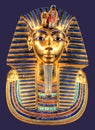 Egyptian pharaoh Tutankhamun burial mask on blue background