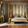 An Egyptian pharaohs bedroom with hieroglyph-adorned walls, a golden canopy bed, and luxurious drapes2, Generative AI