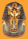 Egyptian pharoah Tutankhamun burial mask on yellow background
