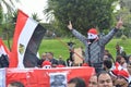 Egyptian protestor flash victory sign