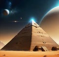 Egyptian pyramid in space among the planets Royalty Free Stock Photo