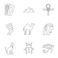 Egyptian pyramids icons set, outline style