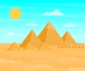 Egyptian Pyramids Travel and Tourism Concept on a Desert Landscape Background Scene. Vector