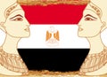 Egyptian queen cleopatra on the background of the flag of Egypt