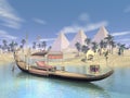 Egyptian sacred barge with throne - 3D render