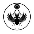 Egyptian sacred scarab stag beetle horns with wings. Black logo silhouette vector insect isolated on a white background.