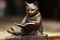 Egyptian scriba Cute cat holding pencil writing and sketching on wax tablet sculpture illustration generative ai