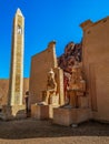 Egyptian sculptures in a Bedouin settlement near Sharm El Sheikh. Copy of ancient sculptures from the Abu Simbel temples in the Royalty Free Stock Photo