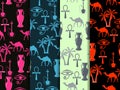 Egyptian seamless patterns with camels and palms, symbols of Egypt.