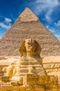 Egyptian sphinx. Cairo. Giza. Egypt. Travel background. Architectural monument. The tombs of the pharaohs. Vacation holidays back Royalty Free Stock Photo