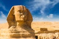 Egyptian sphinx. Cairo. Giza. Egypt. Travel background. Architectural monument. The tombs of the pharaohs. Vacation holidays back Royalty Free Stock Photo