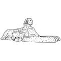 Egyptian sphinx at Giza vector illustration sketch doodle hand drawn with black lines isolated on white background Royalty Free Stock Photo