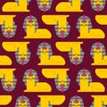Egyptian sphynx cat pixel art pattern seamless. Pixelated Egypt pet background. 8 bit vector texture