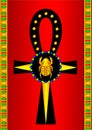 Egyptian symbol Ankh in modern style with a gold scarab