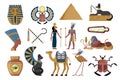 Egyptian symbols. Ancient Egypt. God and pharaoh with scepters. Cleopatra sculpture. Pyramid temple. Sphinx statue Royalty Free Stock Photo