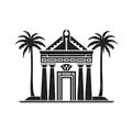 Egyptian Temple Icon, African Palace Isolated, Ancient Silhouette, Historical Egyptian Castle Minimal Design