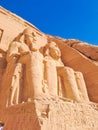 Egyptian temple of Ramses II in Abu Simbel with giant statues to Lake Nasser Royalty Free Stock Photo