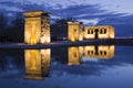 Egyptian temple reflection at night