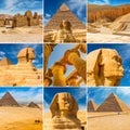 Egyptian travel collage. Square photographs sphinx, pyramids, tomb of the pharaohs, ancient ruins. Vacation holiday concept Royalty Free Stock Photo