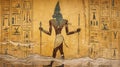 Egyptian wall fresco, painting of God and hieroglyphs, Ancient Egypt Royalty Free Stock Photo