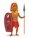 Egyptian warrior holding shield and spear.