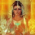 Egyptian woman, beads, beauty and gold in our digital art fantasy scene.