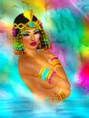 Egyptian woman, beads, beauty and gold in our digital art fantasy scene. Royalty Free Stock Photo