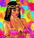 Egyptian woman, beads, beauty and gold in our digital art fantasy scene. Royalty Free Stock Photo