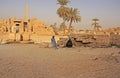 Egyptian workers resting at Karnak temple complex, Luxor