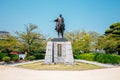 Imabari Castle Todo Takatora statue in Ehime, Shikoku, Japan