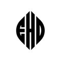 EHO circle letter logo design with circle and ellipse shape. EHO ellipse letters with typographic style. The three initials form a